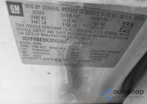 2012 Cadillac Srx Performance Collection from USA, damaged, VIN 3GYFNBE35CS562493